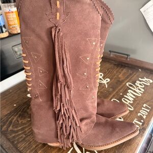 Dingo Brown Suede Fringe cowboy Boots